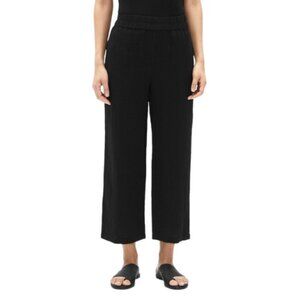 Eileen Fisher Womens Petite Size P Gauze Straight Leg Pull On Pant Black Color